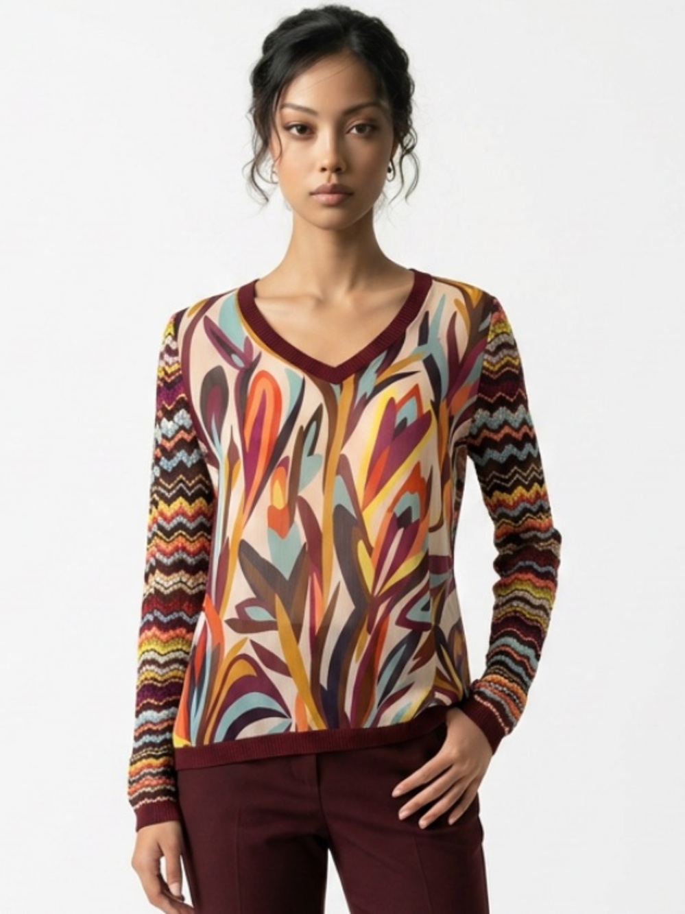 MISSONI Target NWOT Chevron Blouse Sweater Sheer Mixed Media Chevron